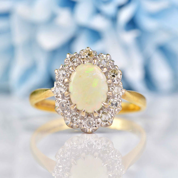 Ellibelle Jewellery Vintage 1974 Opal & Diamond 18ct Gold Cluster Ring