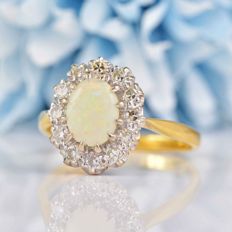 Ellibelle Jewellery Vintage 1974 Opal & Diamond 18ct Gold Cluster Ring