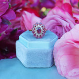 Ellibelle Jewellery Vintage 1974 Ruby & Diamond 18ct Gold Cluster Dress Ring