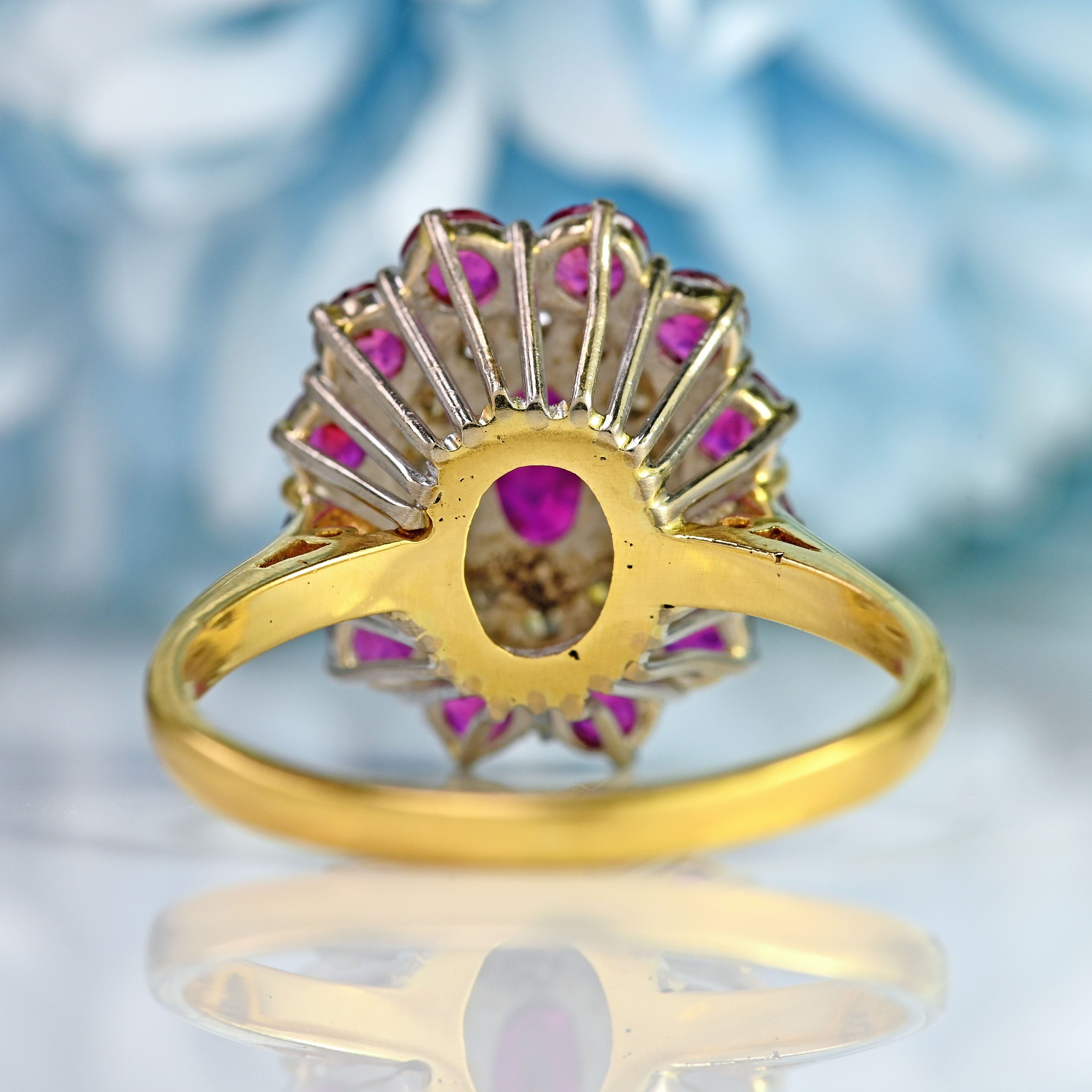 Ellibelle Jewellery Vintage 1974 Ruby & Diamond 18ct Gold Cluster Dress Ring