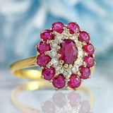 Ellibelle Jewellery Vintage 1974 Ruby & Diamond 18ct Gold Cluster Dress Ring