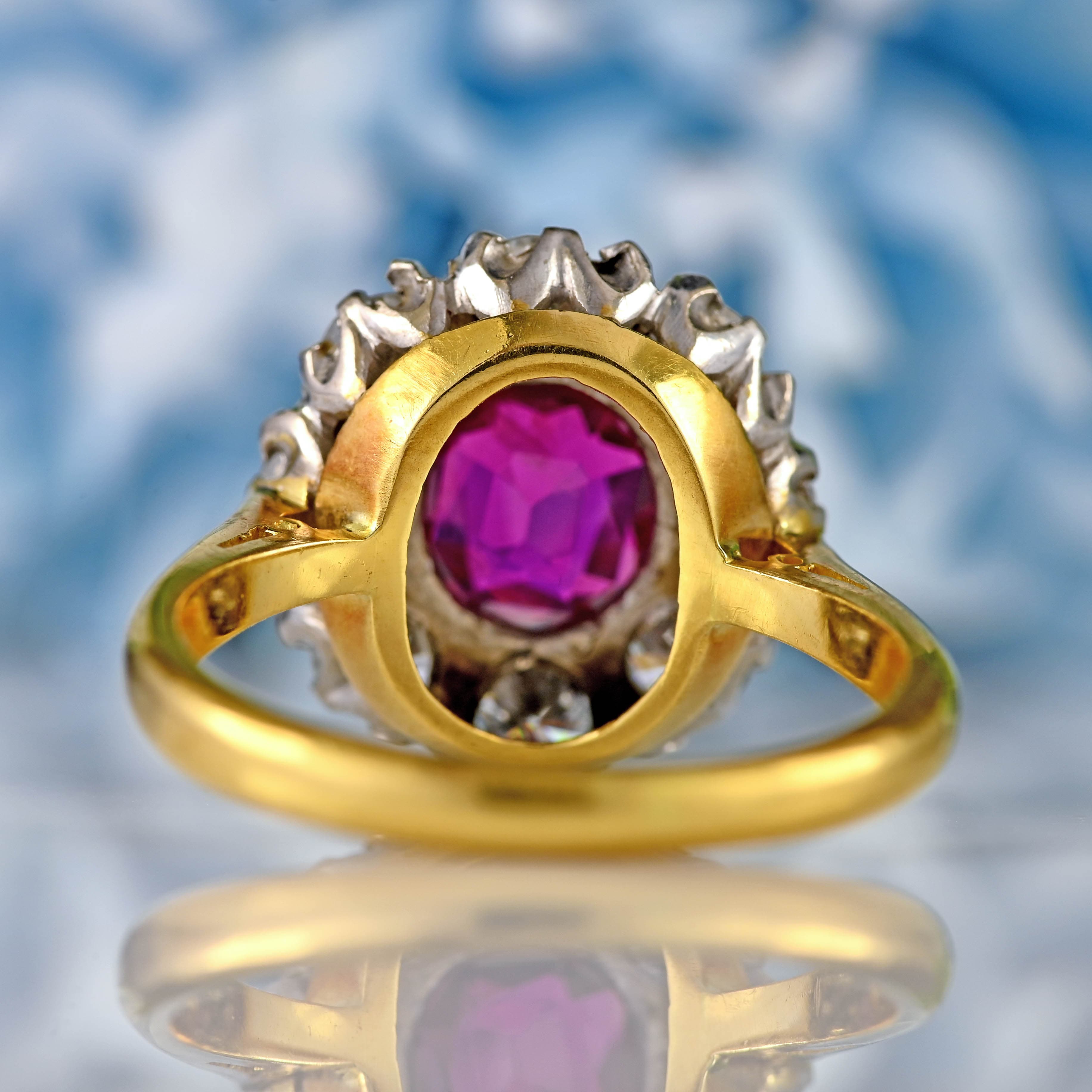 Ellibelle Jewellery Vintage 1974 Ruby & Diamond 18ct Gold Halo Cluster Ring