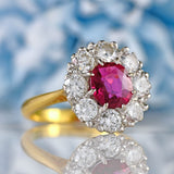 Ellibelle Jewellery Vintage 1974 Ruby & Diamond 18ct Gold Halo Cluster Ring