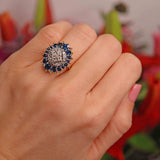 Ellibelle Jewellery Vintage 1974 Sapphire & Diamond 18ct Gold Cluster Ring
