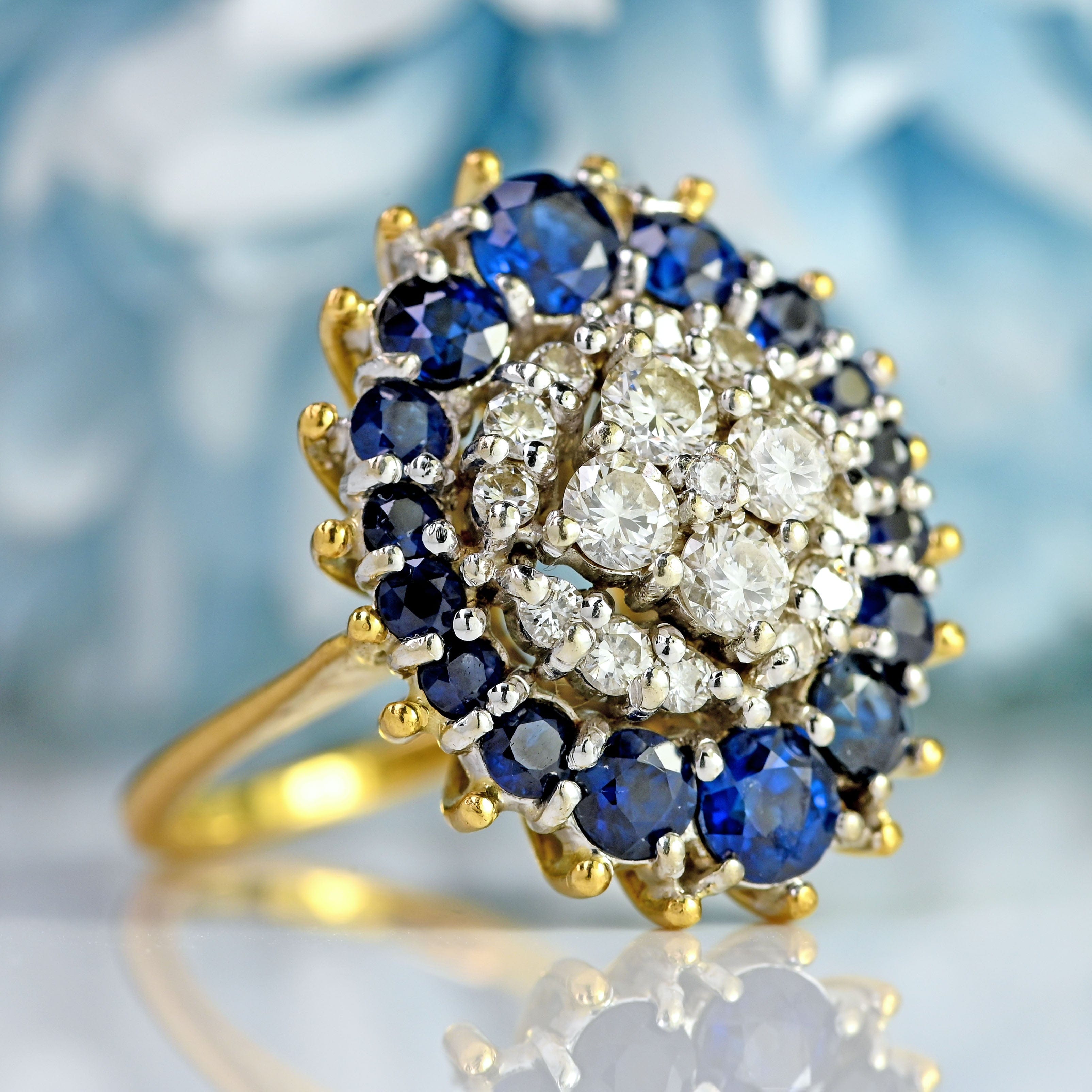 Ellibelle Jewellery Vintage 1974 Sapphire & Diamond 18ct Gold Cluster Ring