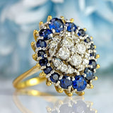 Ellibelle Jewellery Vintage 1974 Sapphire & Diamond 18ct Gold Cluster Ring
