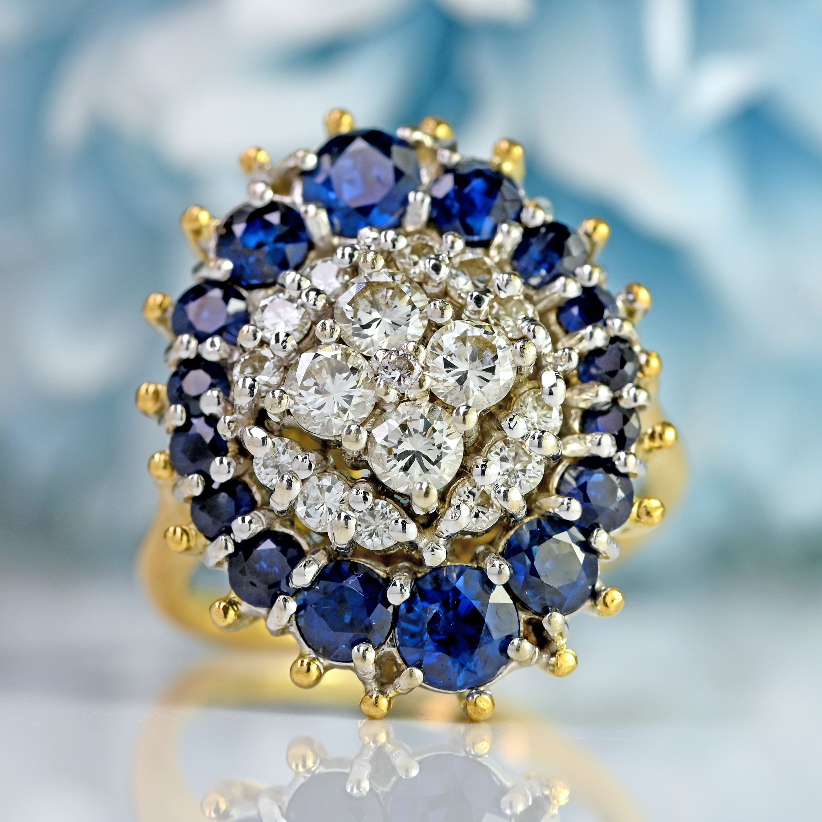 Ellibelle Jewellery Vintage 1974 Sapphire & Diamond 18ct Gold Cluster Ring