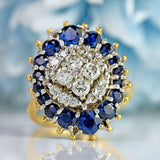 Ellibelle Jewellery Vintage 1974 Sapphire & Diamond 18ct Gold Cluster Ring