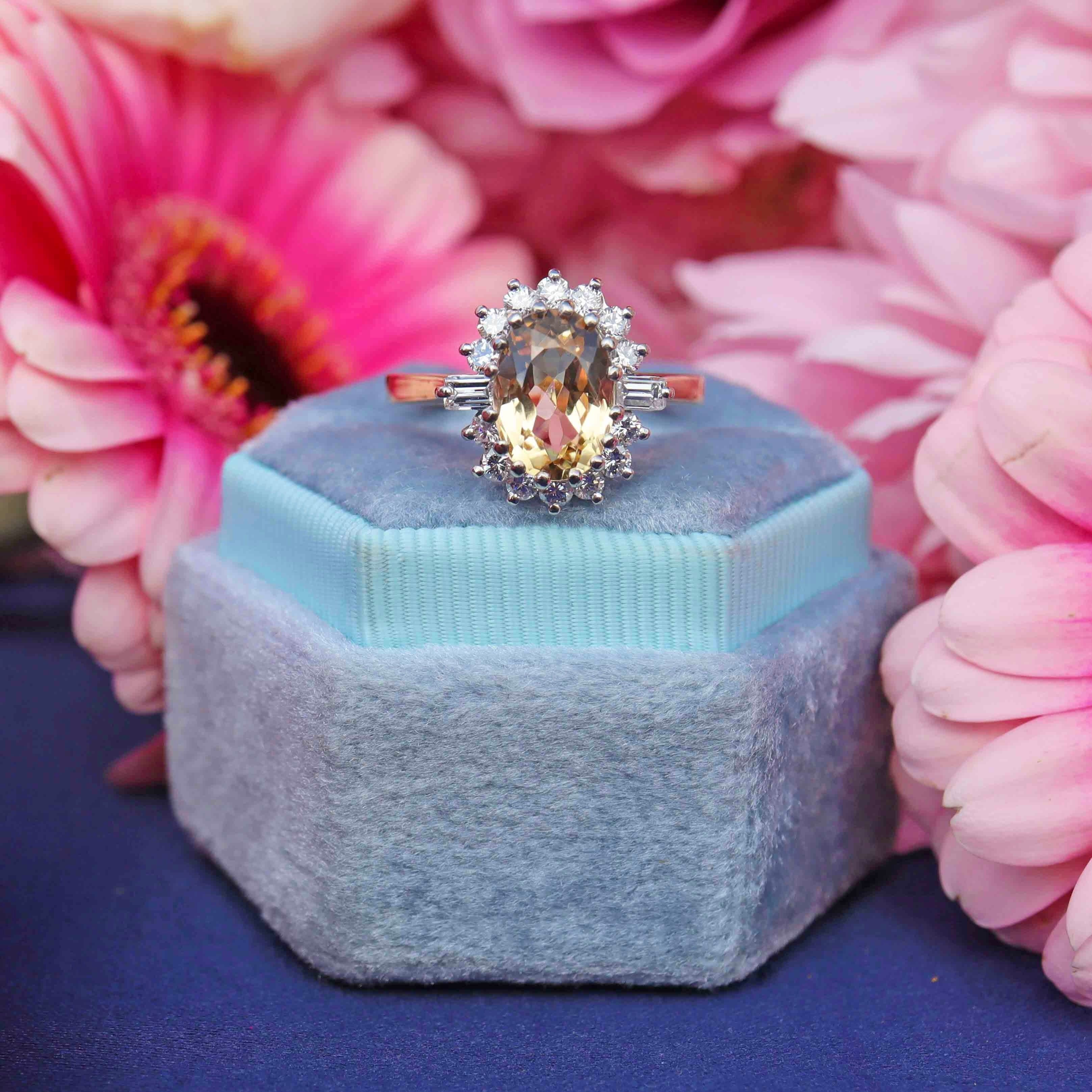 Ellibelle Jewellery Vintage 1974 Yellow Topaz & Diamond 18ct Gold Cluster Ring