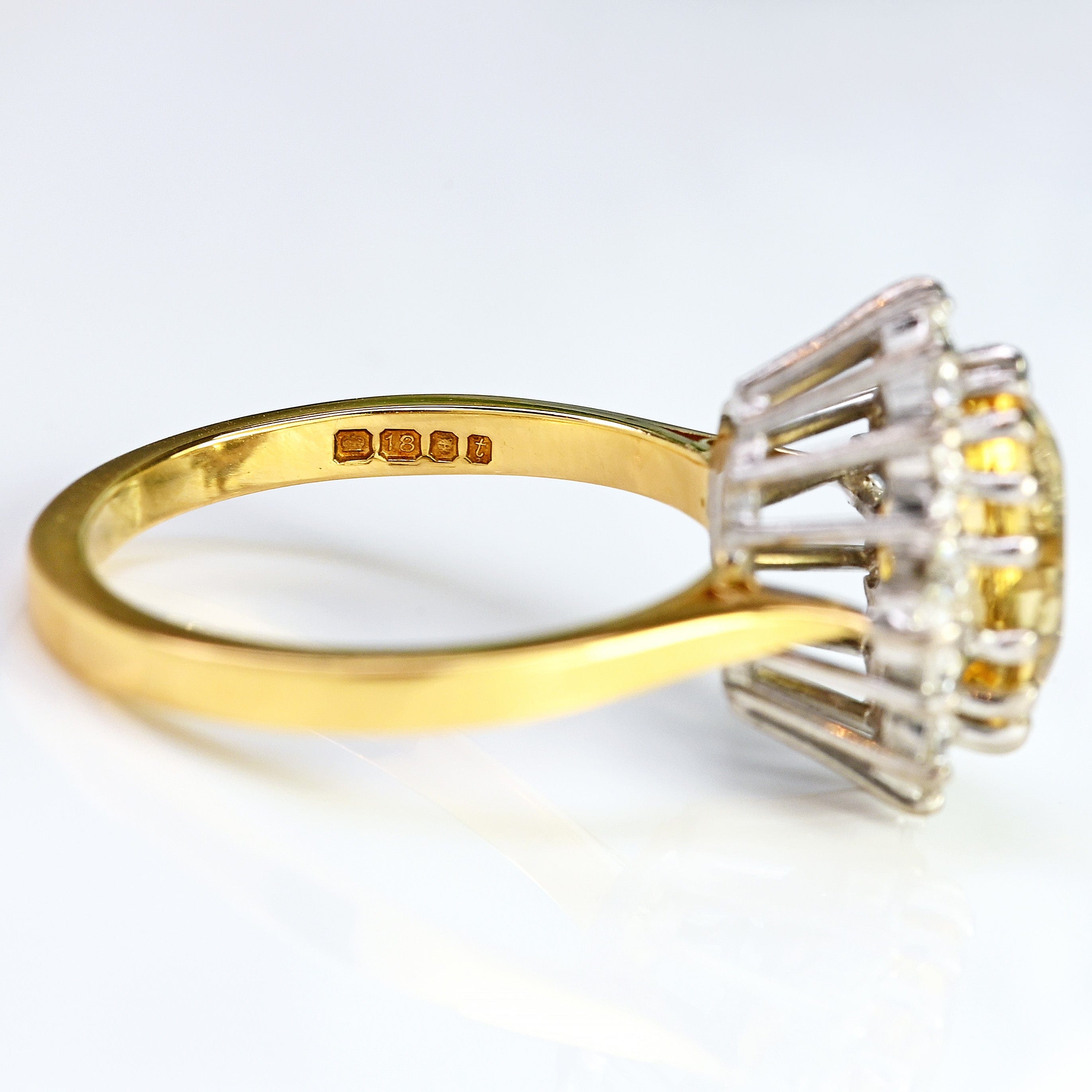 Ellibelle Jewellery Vintage 1974 Yellow Topaz & Diamond 18ct Gold Cluster Ring