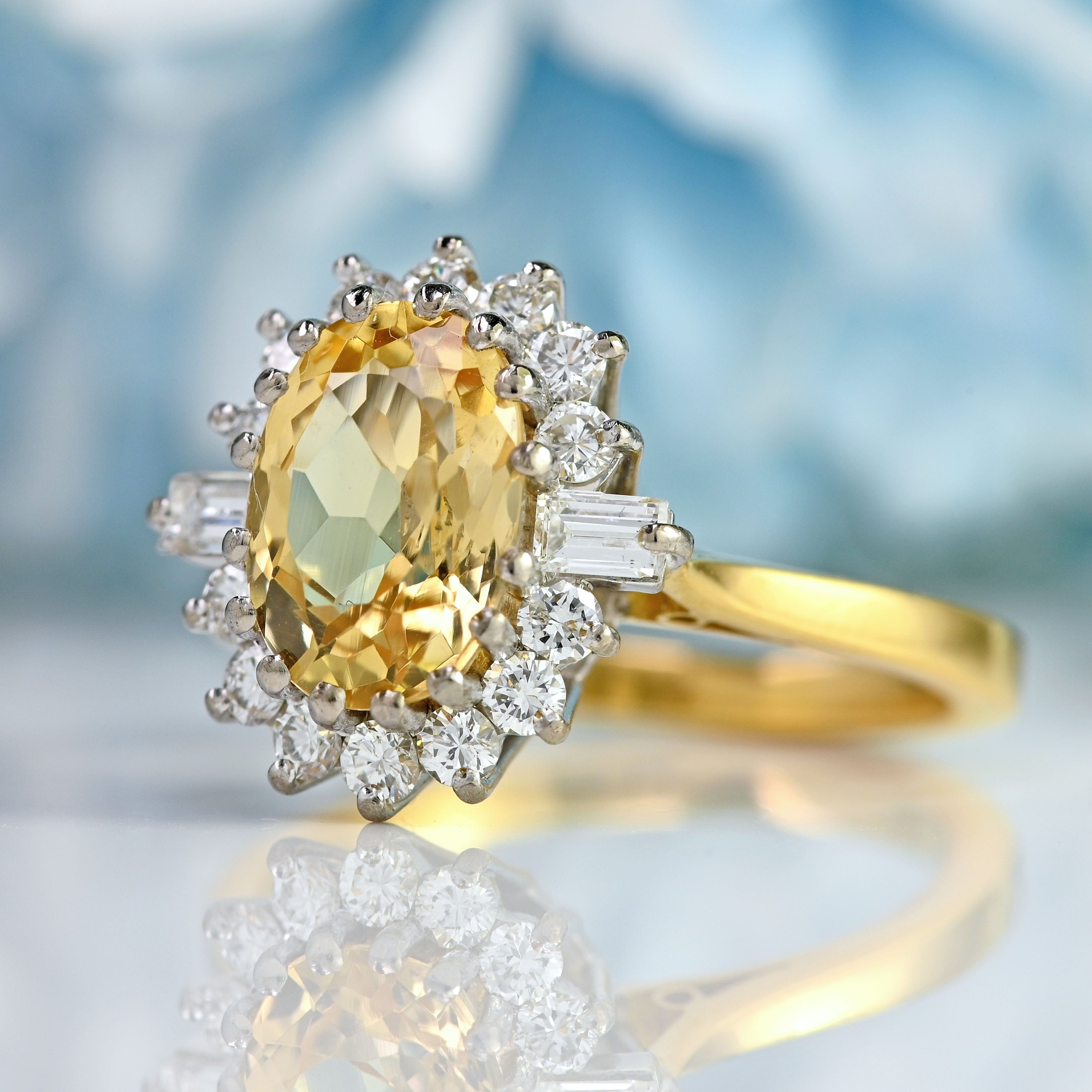 Ellibelle Jewellery Vintage 1974 Yellow Topaz & Diamond 18ct Gold Cluster Ring