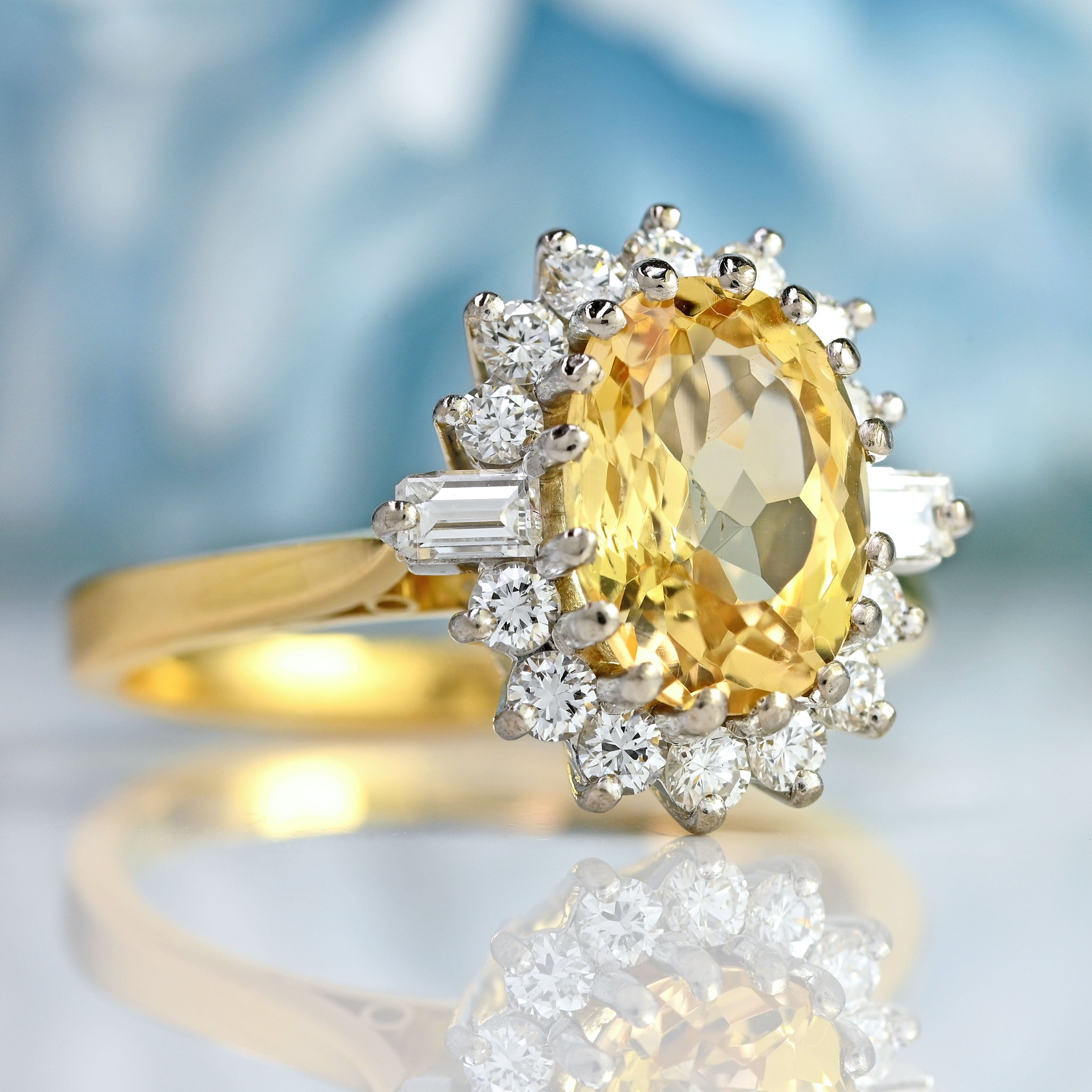 Ellibelle Jewellery Vintage 1974 Yellow Topaz & Diamond 18ct Gold Cluster Ring