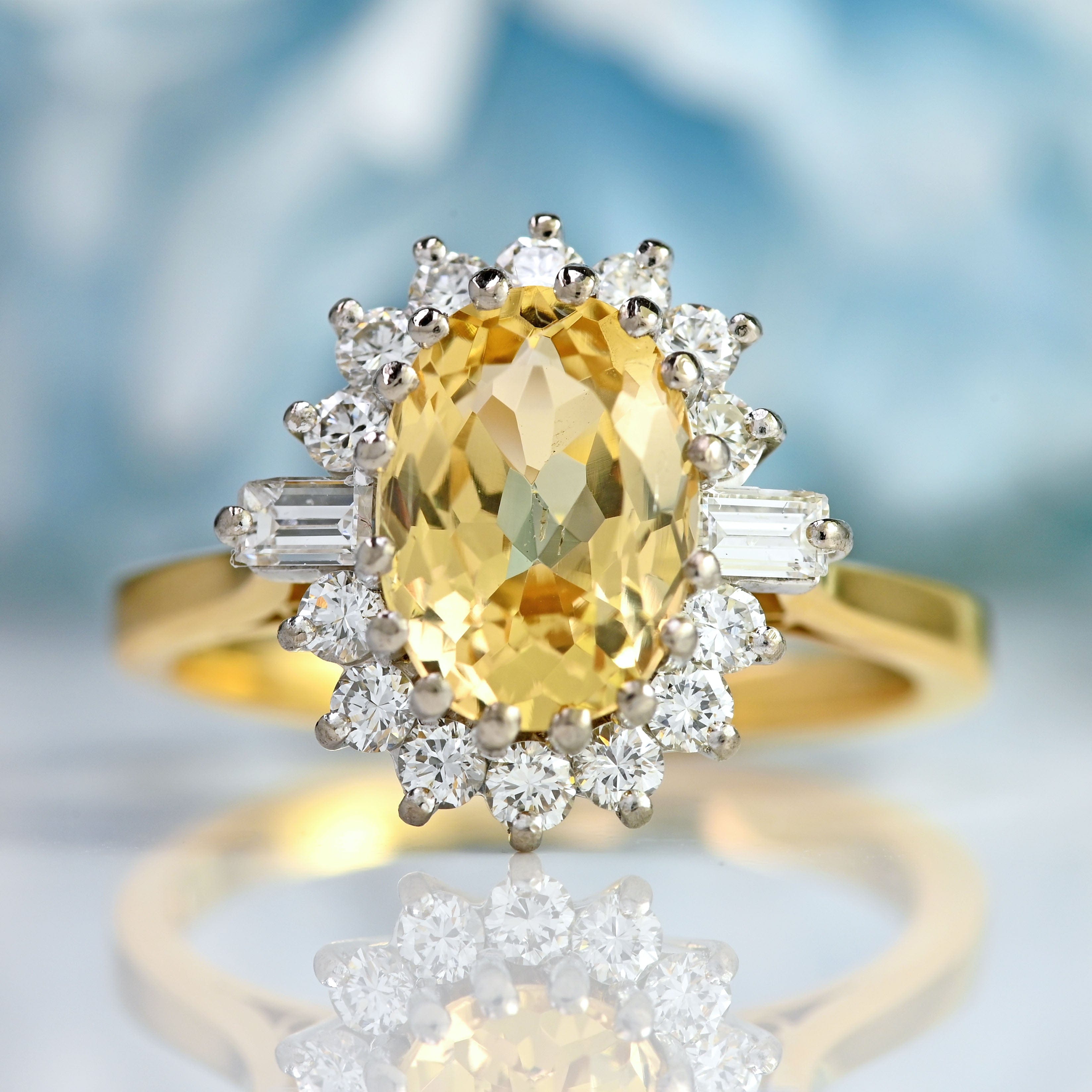 Ellibelle Jewellery Vintage 1974 Yellow Topaz & Diamond 18ct Gold Cluster Ring