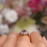Ellibelle Jewellery Vintage 1975 Amethyst & Diamond 18ct Gold Flower Cluster Ring Draft