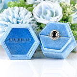Ellibelle Jewellery Vintage 1975 Dark Sapphire & Diamond 18ct Gold Cluster Ring