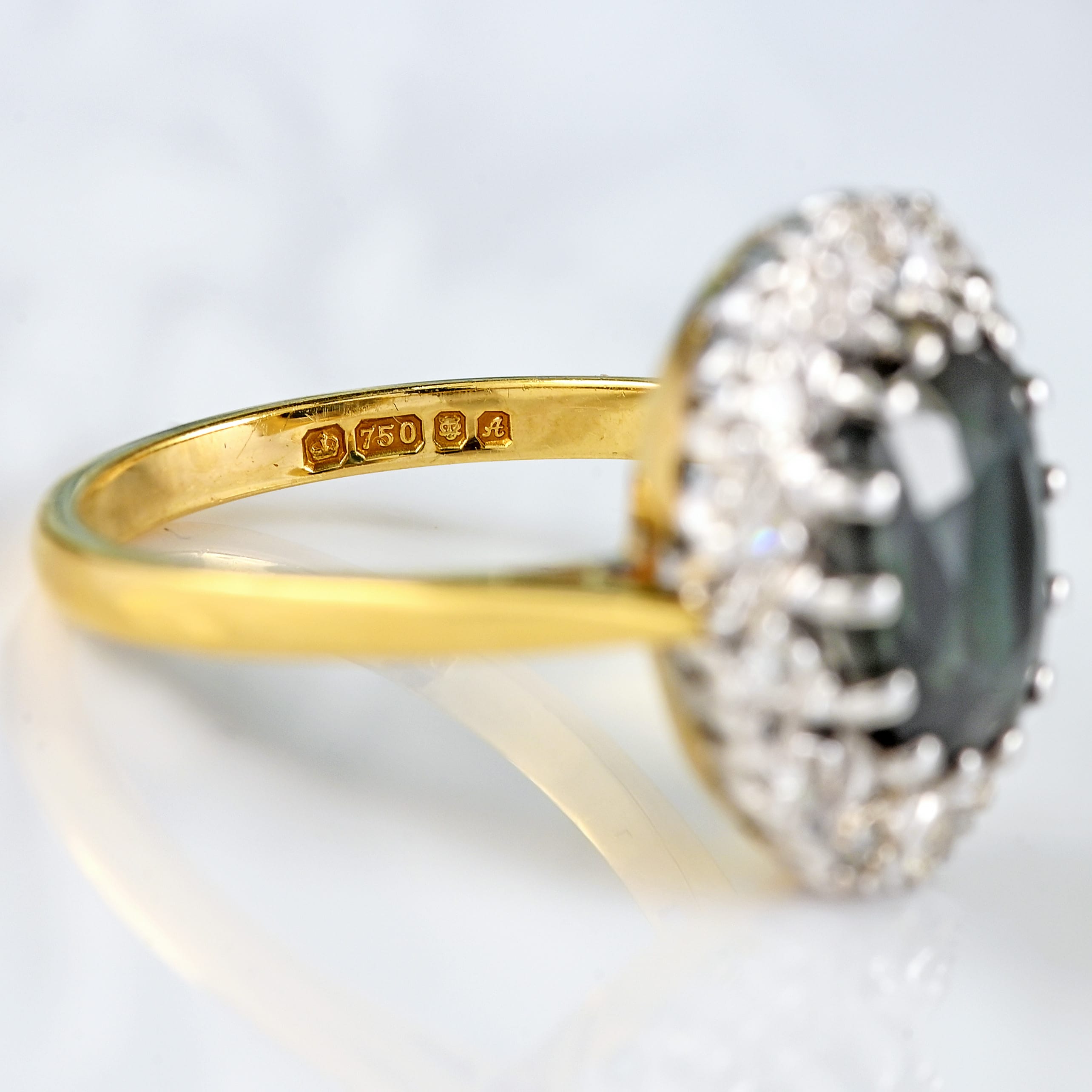 Ellibelle Jewellery Vintage 1975 Dark Sapphire & Diamond 18ct Gold Cluster Ring
