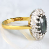 Ellibelle Jewellery Vintage 1975 Dark Sapphire & Diamond 18ct Gold Cluster Ring