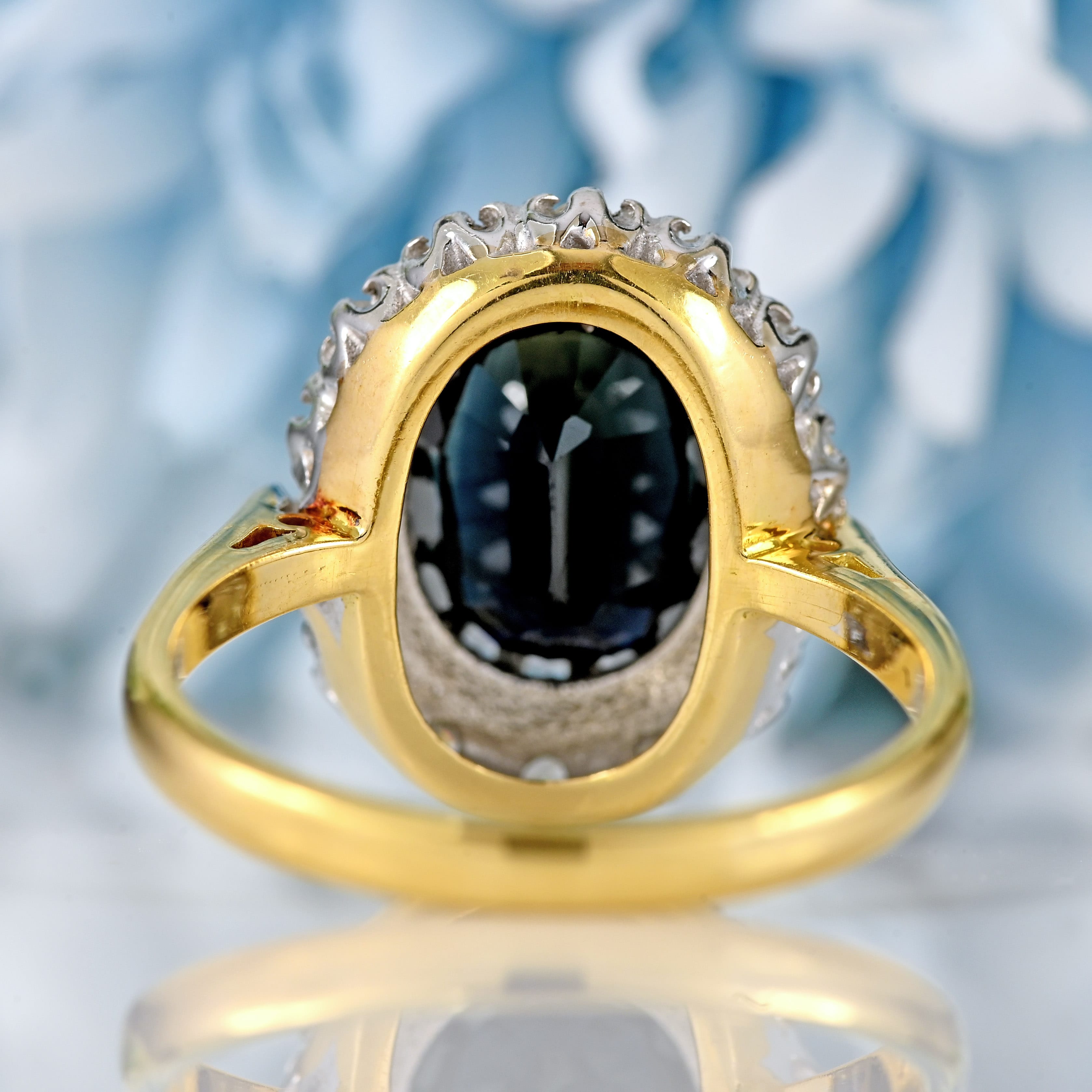 Ellibelle Jewellery Vintage 1975 Dark Sapphire & Diamond 18ct Gold Cluster Ring