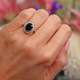Ellibelle Jewellery Vintage 1975 Dark Sapphire & Diamond 18ct Gold Cluster Ring