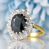 Ellibelle Jewellery Vintage 1975 Dark Sapphire & Diamond 18ct Gold Cluster Ring
