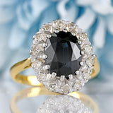 Ellibelle Jewellery Vintage 1975 Dark Sapphire & Diamond 18ct Gold Cluster Ring
