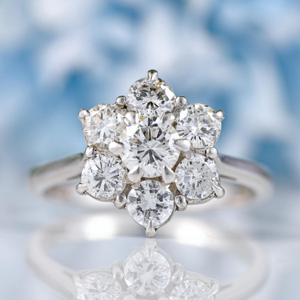 Ellibelle Jewellery Vintage 1975 Diamond 18ct White Gold Daisy Cluster Ring (1.65ct)