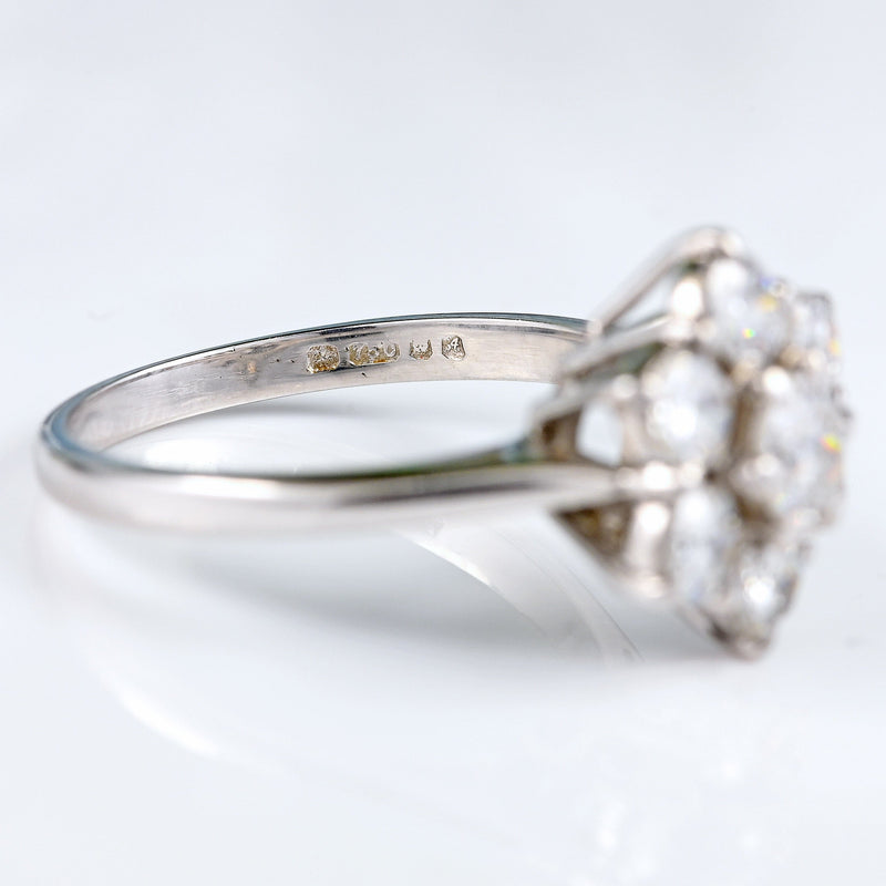 Ellibelle Jewellery Vintage 1975 Diamond 18ct White Gold Daisy Cluster Ring (1.65ct)