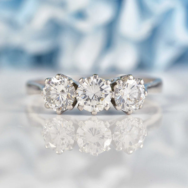 Ellibelle Jewellery Vintage 1975 Diamond 18ct White Gold Three-Stone Trilogy Engagement Ring (1.10cts)