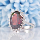 Ellibelle Jewellery Vintage 1975 Garnet & Diamond 18ct White Gold Cluster Ring