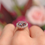 Ellibelle Jewellery Vintage 1975 Garnet & Diamond 18ct White Gold Cluster Ring