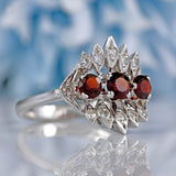 Ellibelle Jewellery Vintage 1975 Garnet & Diamond 18ct White Gold Statement Ring