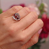 Ellibelle Jewellery Vintage 1975 Garnet & Diamond 18ct White Gold Statement Ring