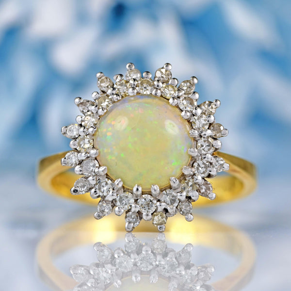 Ellibelle Jewellery Vintage 1975 Opal & Diamond 18ct Gold Cluster Ring