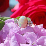 Ellibelle Jewellery Vintage 1975 Opal & Diamond 18ct Gold Three-Stone Engagement Ring
