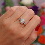 Ellibelle Jewellery Vintage 1975 Opal & Diamond 18ct Gold Three-Stone Engagement Ring