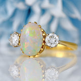 Ellibelle Jewellery Vintage 1975 Opal & Diamond 18ct Gold Three-Stone Engagement Ring
