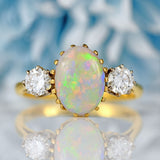 Ellibelle Jewellery Vintage 1975 Opal & Diamond 18ct Gold Three-Stone Engagement Ring