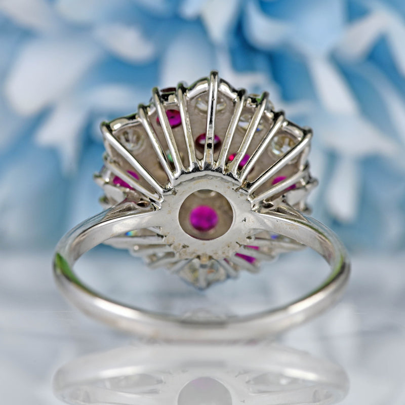 Ellibelle Jewellery Vintage 1975 Ruby & Diamond 18ct White Gold Cluster Ring