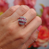Ellibelle Jewellery Vintage 1975 Ruby & Diamond 18ct White Gold Cluster Ring