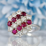 Ellibelle Jewellery Vintage 1975 Ruby & Diamond 18ct White Gold Cluster Ring
