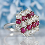 Ellibelle Jewellery Vintage 1975 Ruby & Diamond 18ct White Gold Cluster Ring