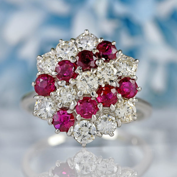 Ellibelle Jewellery Vintage 1975 Ruby & Diamond 18ct White Gold Cluster Ring