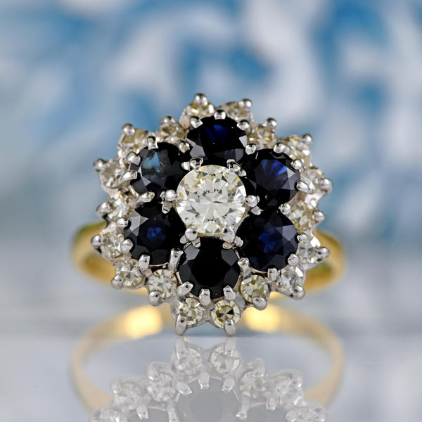 Ellibelle Jewellery Vintage 1975 Sapphire & Diamond 18ct Gold Cluster Ring