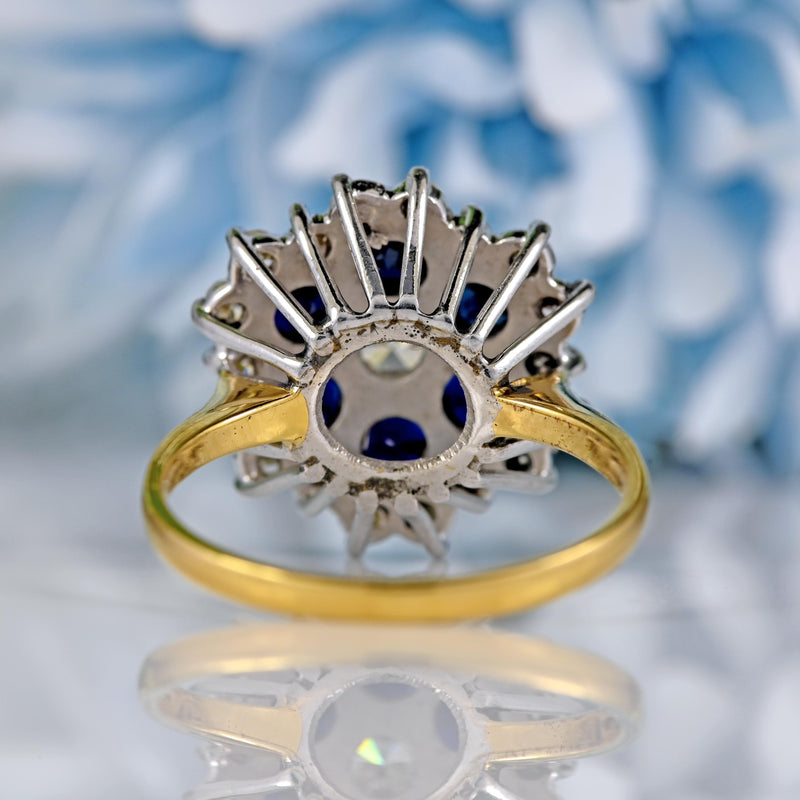 Ellibelle Jewellery Vintage 1975 Sapphire & Diamond 18ct Gold Cluster Ring