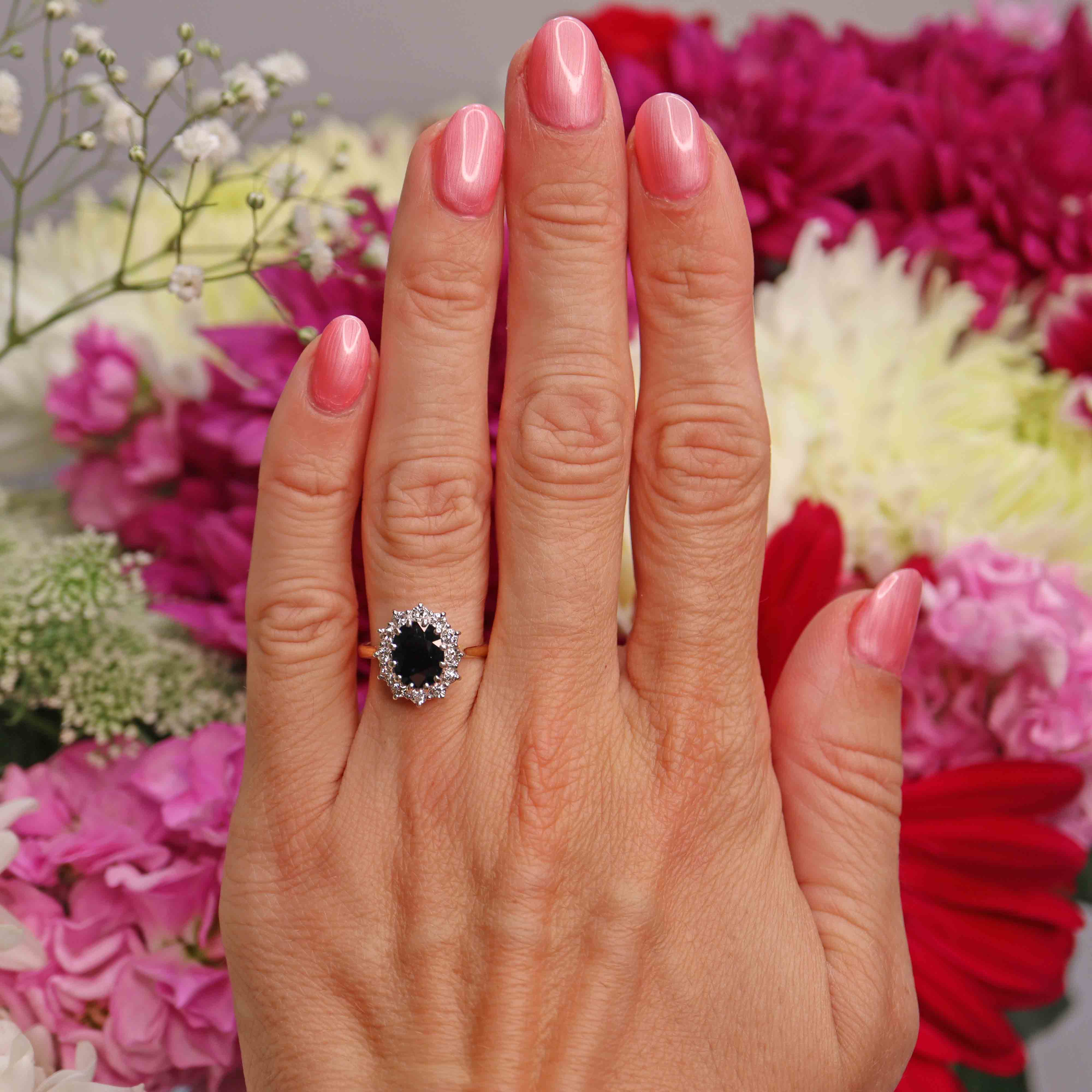 Ellibelle Jewellery Vintage 1975 Sapphire & Diamond 18ct Gold Cluster Ring (2.00cts)