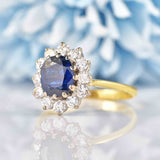 Ellibelle Jewellery Vintage 1975 Sapphire & Diamond 18ct Gold Oval Cluster Ring