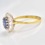 Ellibelle Jewellery Vintage 1975 Sapphire & Diamond 18ct Gold Oval Cluster Ring