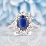 Ellibelle Jewellery Vintage 1975 Sapphire & Diamond 18ct White Gold Cluster Ring