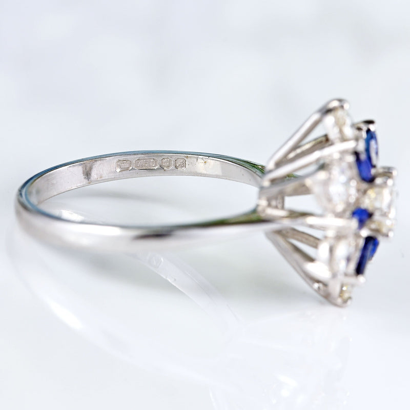 Ellibelle Jewellery Vintage 1975 Sapphire & Diamond 18ct White Gold Star-Shaped Cluster Ring