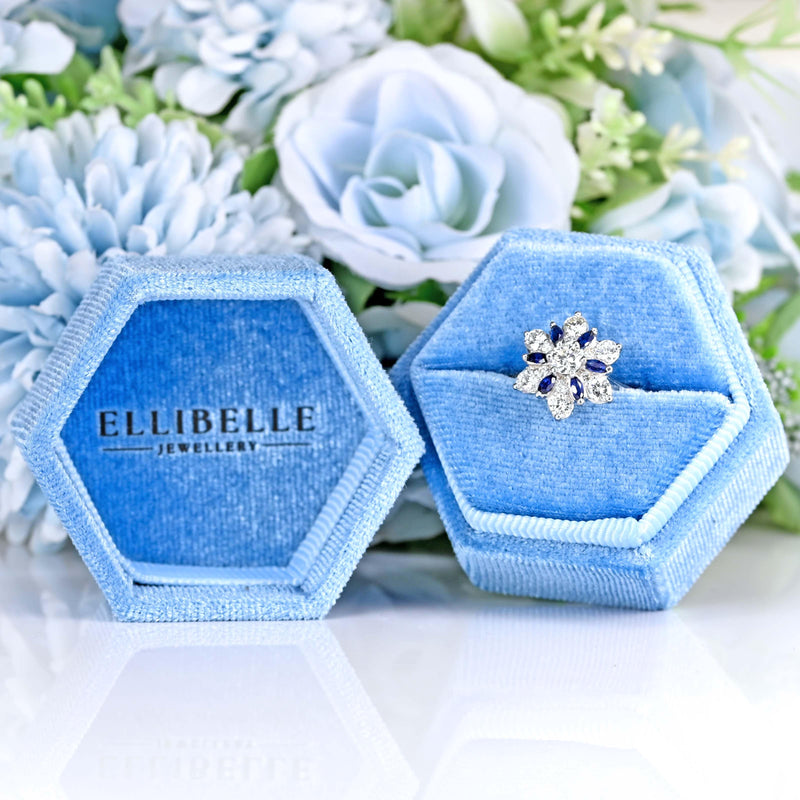 Ellibelle Jewellery Vintage 1975 Sapphire & Diamond 18ct White Gold Star-Shaped Cluster Ring